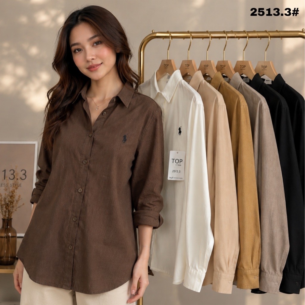 KEMEJA HAPPY SHOP - เสื้อเชิ้ตผู้หญิง TOP 2513.1/2/3 SOFT SUEDE PREMIUM VERY BEAUTIFUL STYLISH FASHI