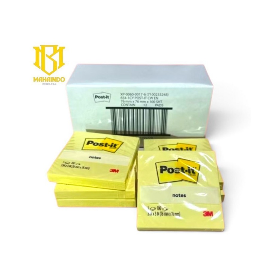Post-It 3M 654 สีเหลือง 76m x 76mm Sticky Notes Pad Post It