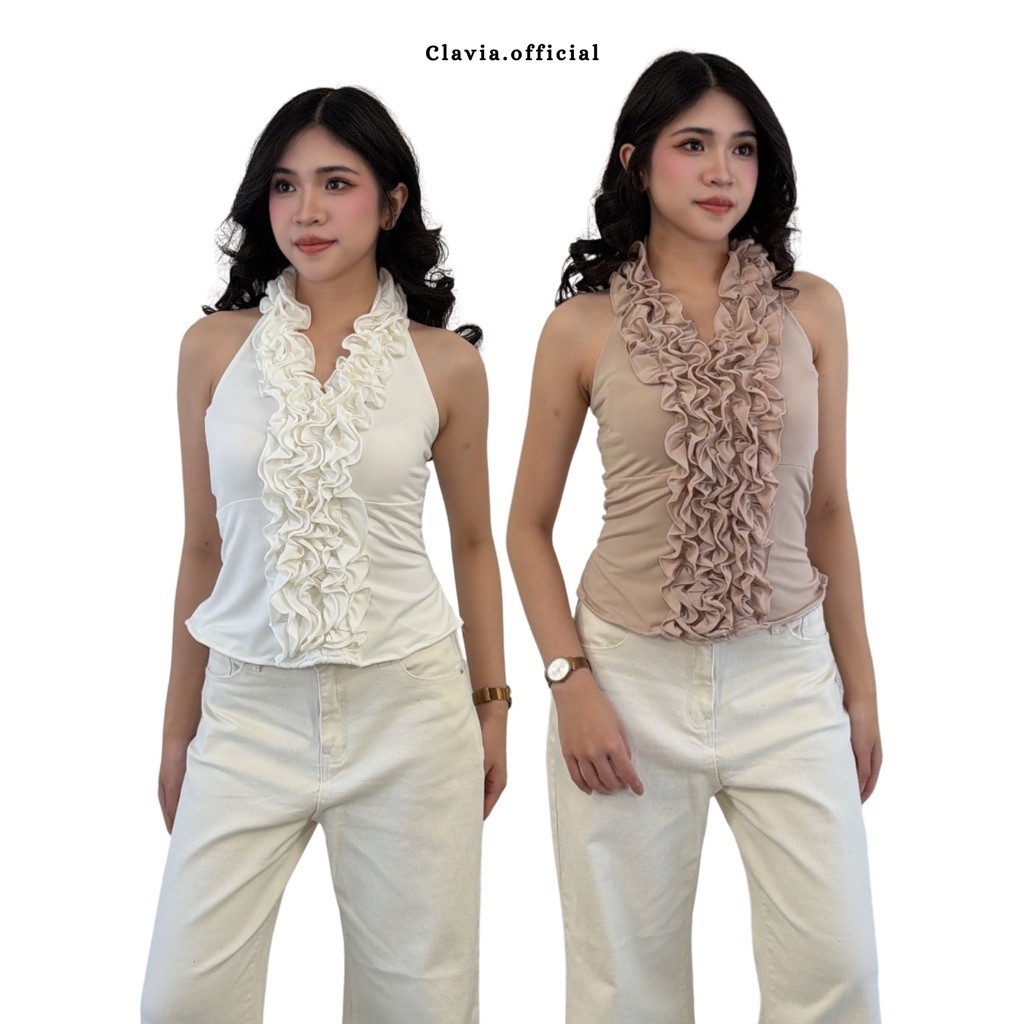 CLAVIA - เสื้อคล้องคอ Jolyn | เสื้อลายดอกไม้ผู้หญิง | เสื้อท็อปฤดูร้อน