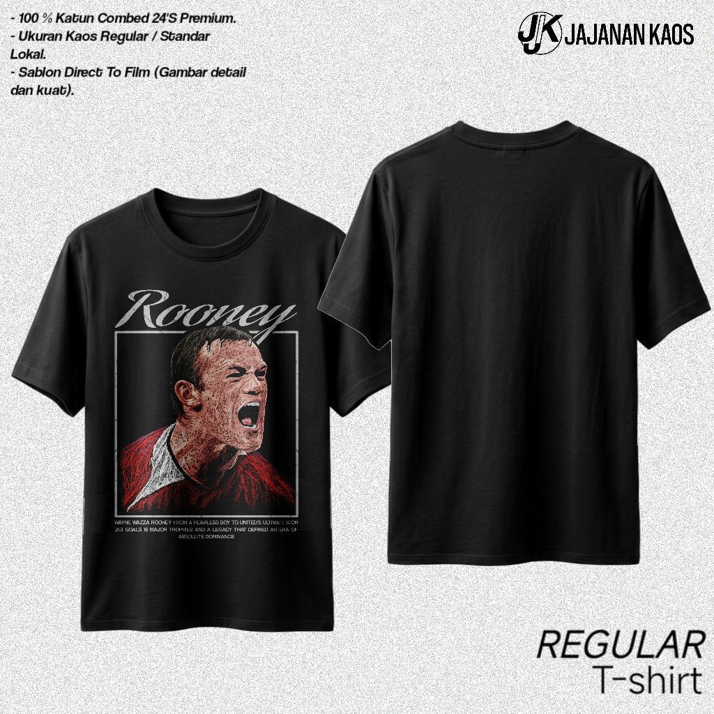 SNACKKAOS Man United Rooney Scribbable Retro Cotton Combed Black Football Distro เสื้อยืด