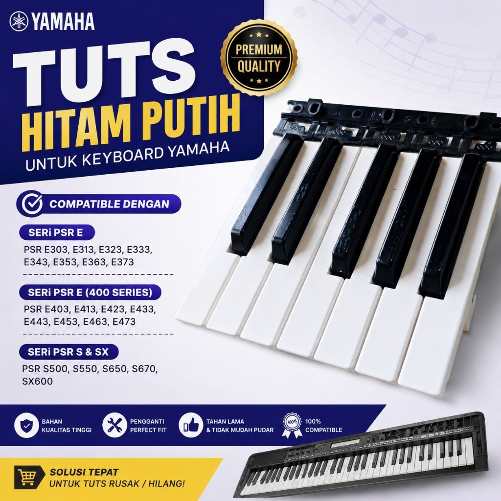 ปุ่มสีดําและสีขาวแป้นพิมพ์ Yamaha series E 303 e313 e323 e333 e343 e353 e363 e373 e383