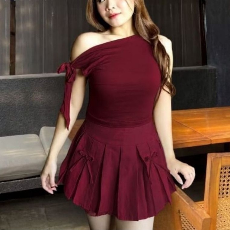 Valentina top ผู้หญิงไหล่เดียว Rachel top Jersey spandex มีสายข้างริบบิ้น Valentina