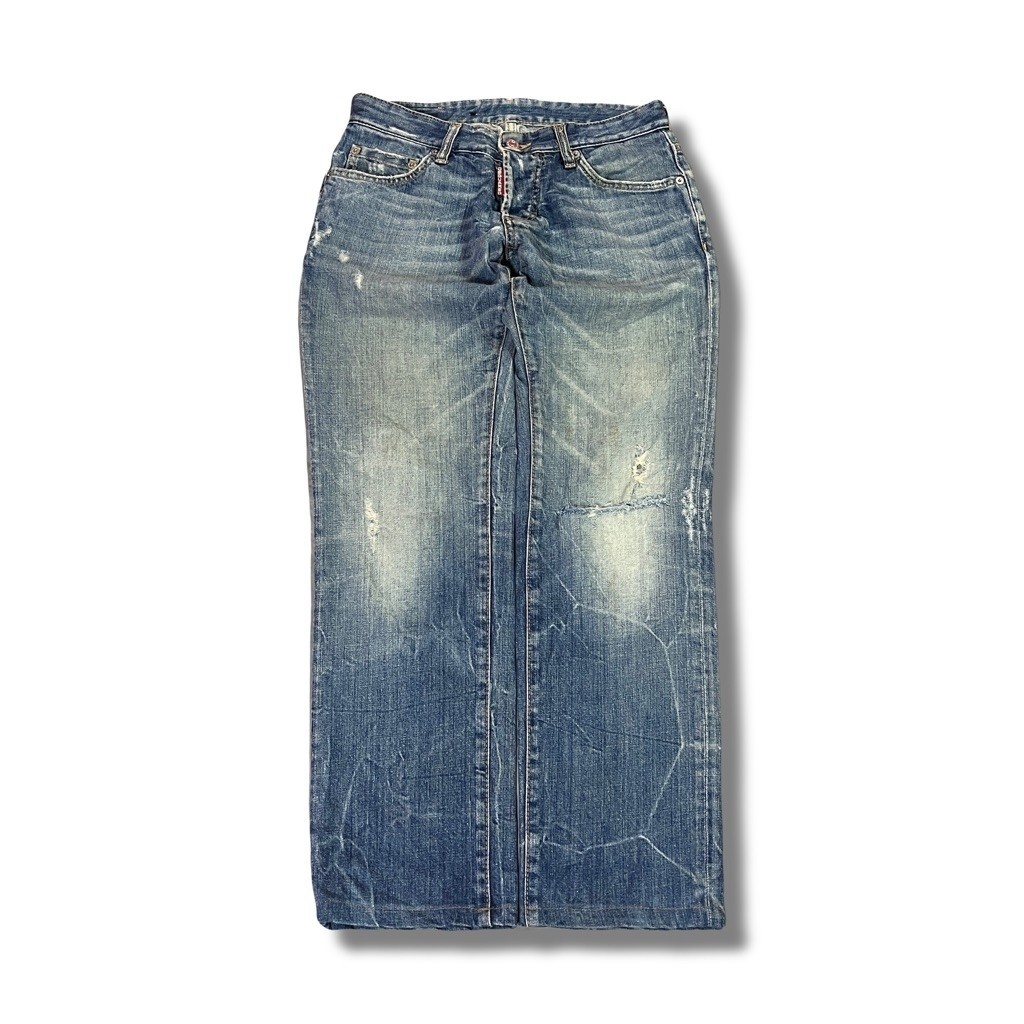 Archive DSQUARED2 Distressed Button Fly Straight Jeans | กางเกง OG Skena แบรนด์มือสอง