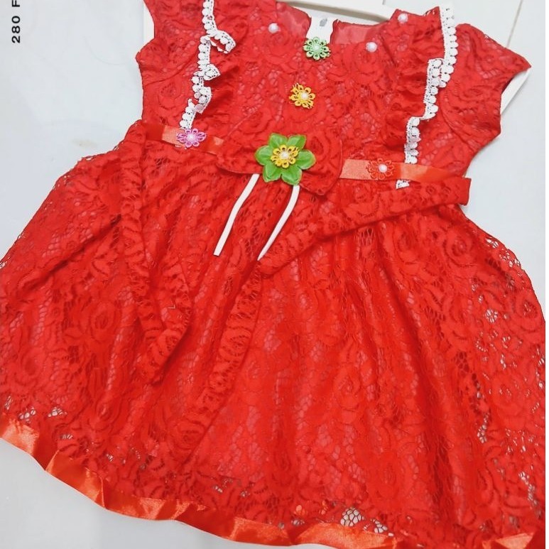 MERAH 1-2 YEAR OLD GIRLS DRESS, CHILDRENS BROCADE DRESS, PARTY CLOTHES/RED/LEBARAN/CHRISTMAS/CHINESE