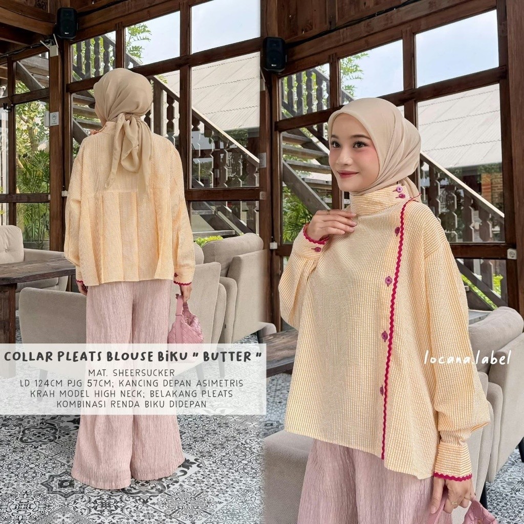 เสื้อคอปก LOCANA ป้าย Highneck Biku แขนยาว Top Butter LCN Solo