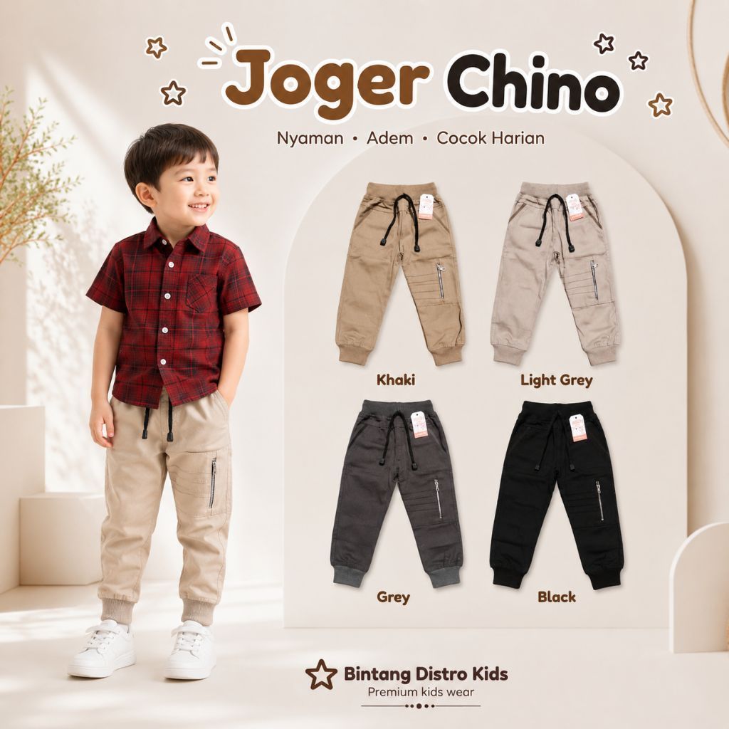 กางเกงเด็กชิโนพร้อมซิป Spin Joger