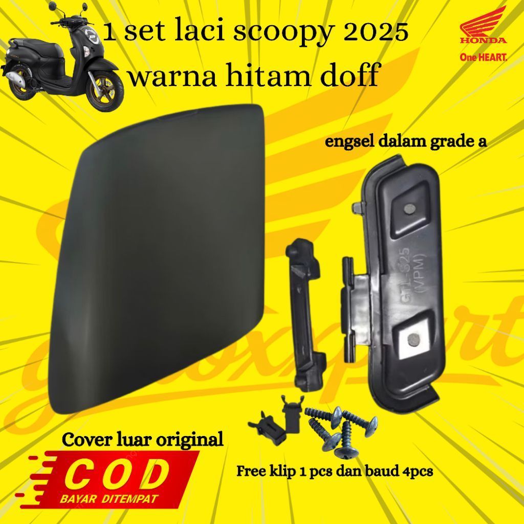 81142-K2F-NC00 ฝาปิดกระเป๋าลิ้นชักด้านนอก Honda Scoopy All New 2025 มีสไตล์ สีดํา ฝาครอบด้านนอกด้าน + บานพับ