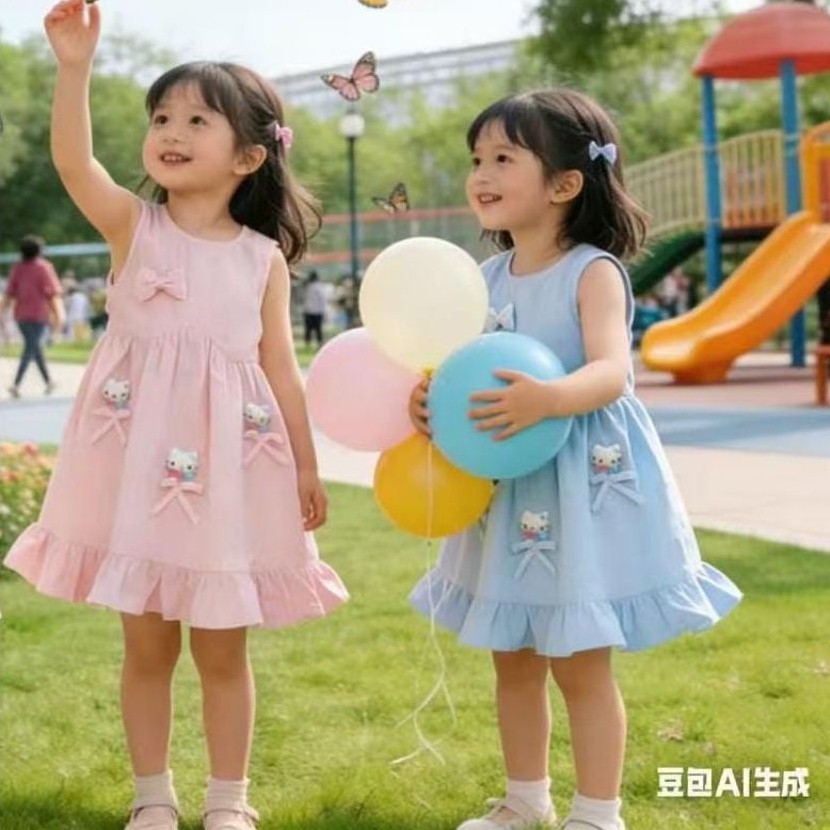 KATUN LHS_เดรสเด็กผ้าฝ้าย hk ลายนูน + สร้อยคอ