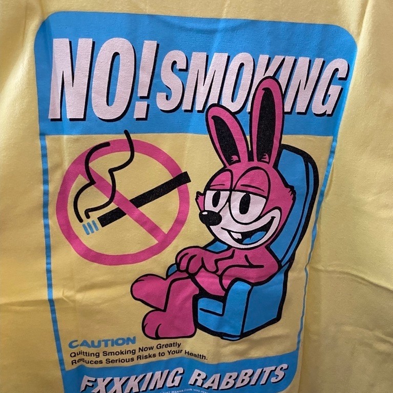 (68x52ซม.โดยไม่ต้องดึง) FR2 Fxxking Rabbits No Smoking streetwear เสื้อยืด