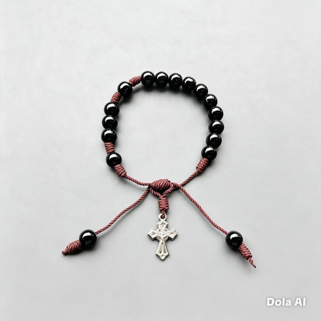 G264 BLACK HEAVY PEARL ROSARY BRACELET 8MM
