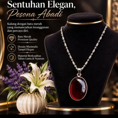 MERAH Siem สร้อยคอจี้สีแดงจัมโบ้ 25x18 มม. ไทเทเนียม รุ่น Mci 60 ซม. คุณภาพ