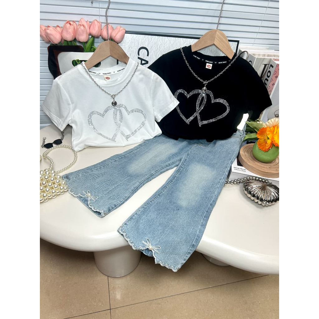 [Celyne_Lbel] CTZ11 เสื้อผ้าเด็กแฟชั่นล่าสุดชุดล่าสุดเด็กผู้หญิงกางเกงยีนส์สกินนี่เสื้อ + กางเกงฟรีส