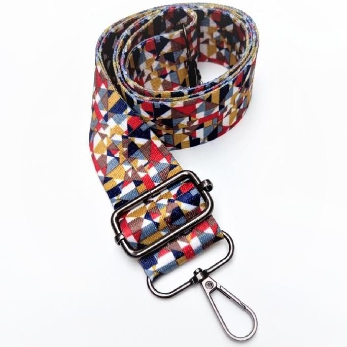 DI47 - FTH Canvas Batik Abstract Wide Short Sling Bag Strap - Gold/Black/Silver - Black