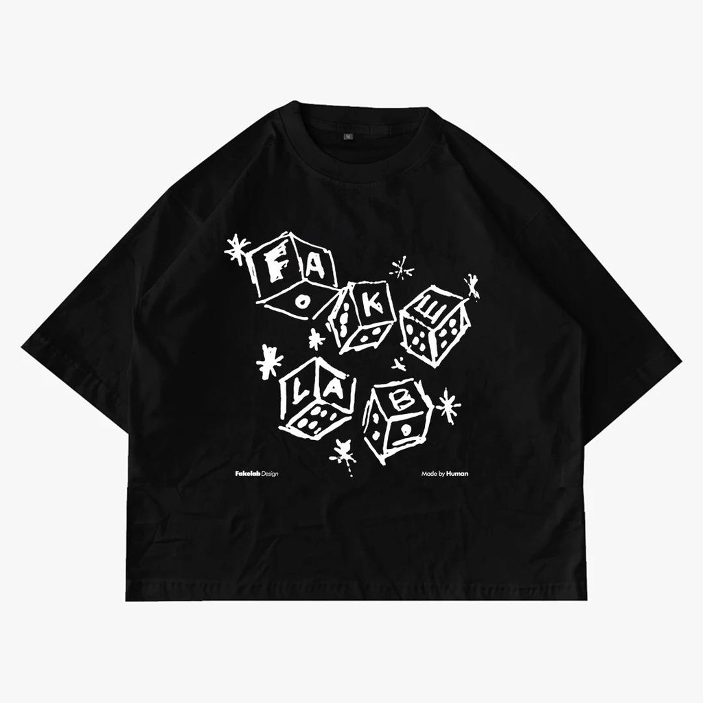 Fakelab Boxy Rough Dice Black Tshirt / Black Dice Cartoon Ts / เสื้อยืดการ์ตูน