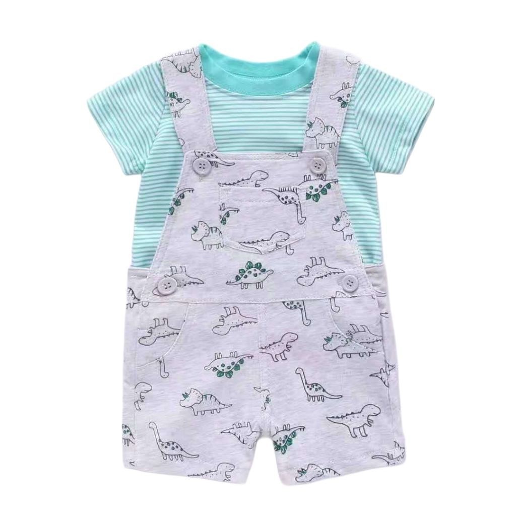 Baby Dino Mint Stripe Overall Set 0790.-165 / Baby Boy Overalls / Baby Boy Clothes