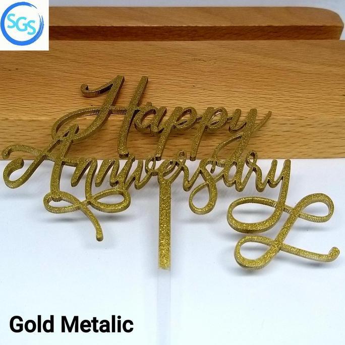 Happy Anniversary Cake Topper Acrylic Premium Gold Metallic