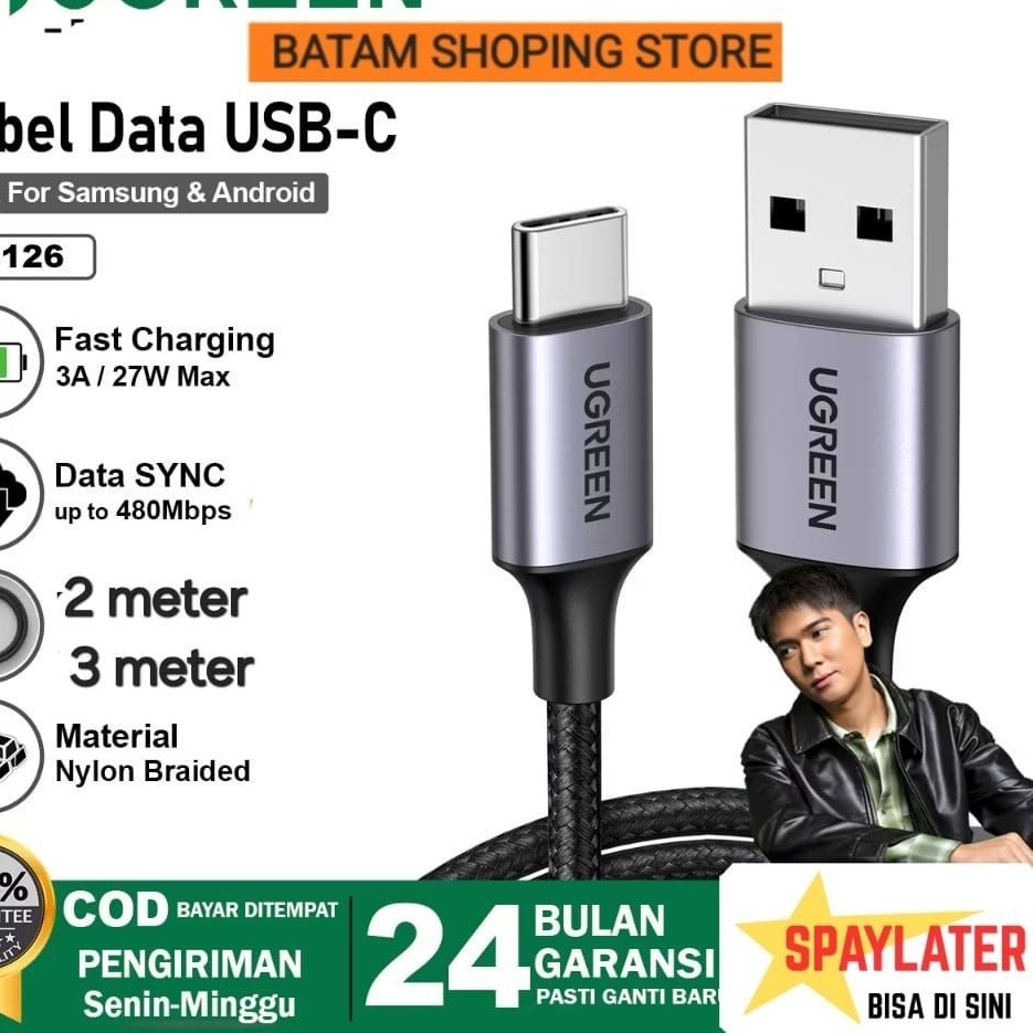 สาย USB A TO TYPE C 3A 18W NYLON BRAIDED UGREEN 2M 3M