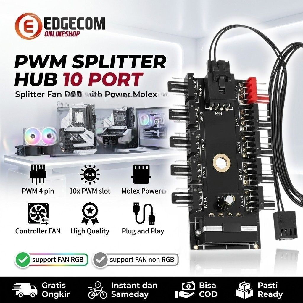 FAN PWM HUB Splitter Extension 1 ถึง 10 พร้อม Molex Control speed Fan Port