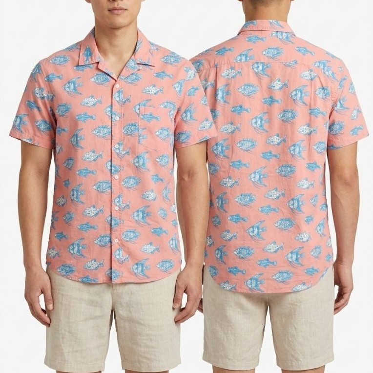 KEMEJA (เสื้อเชิ้ตแบรนด์) JCrew Mens Slim Fit Tropical Fish Button-Down Shirts Madagascar Made M