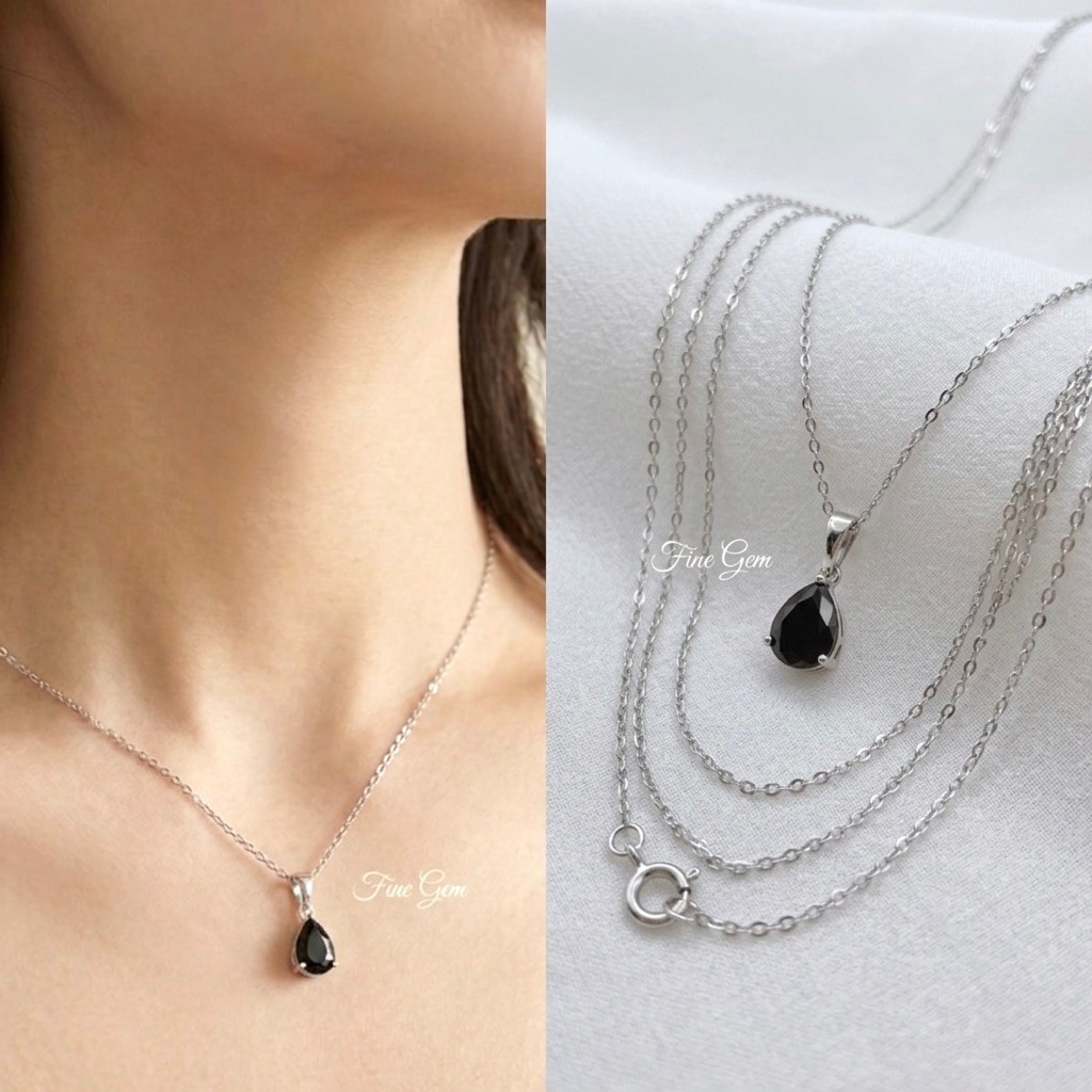 ใหม่ สร้อยคอ TEAR ONYX สีเงิน / สร้อยคอผู้หญิง / สร้อยคอหมั้น