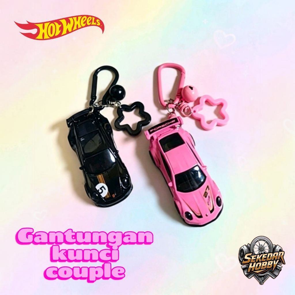 GANTUNGAN Hot Wheels พวงกุญแจคู่ Porche 911 GT3 RS สีชมพู & สีดํา [พวงกุญแจ Hot Wheels]
