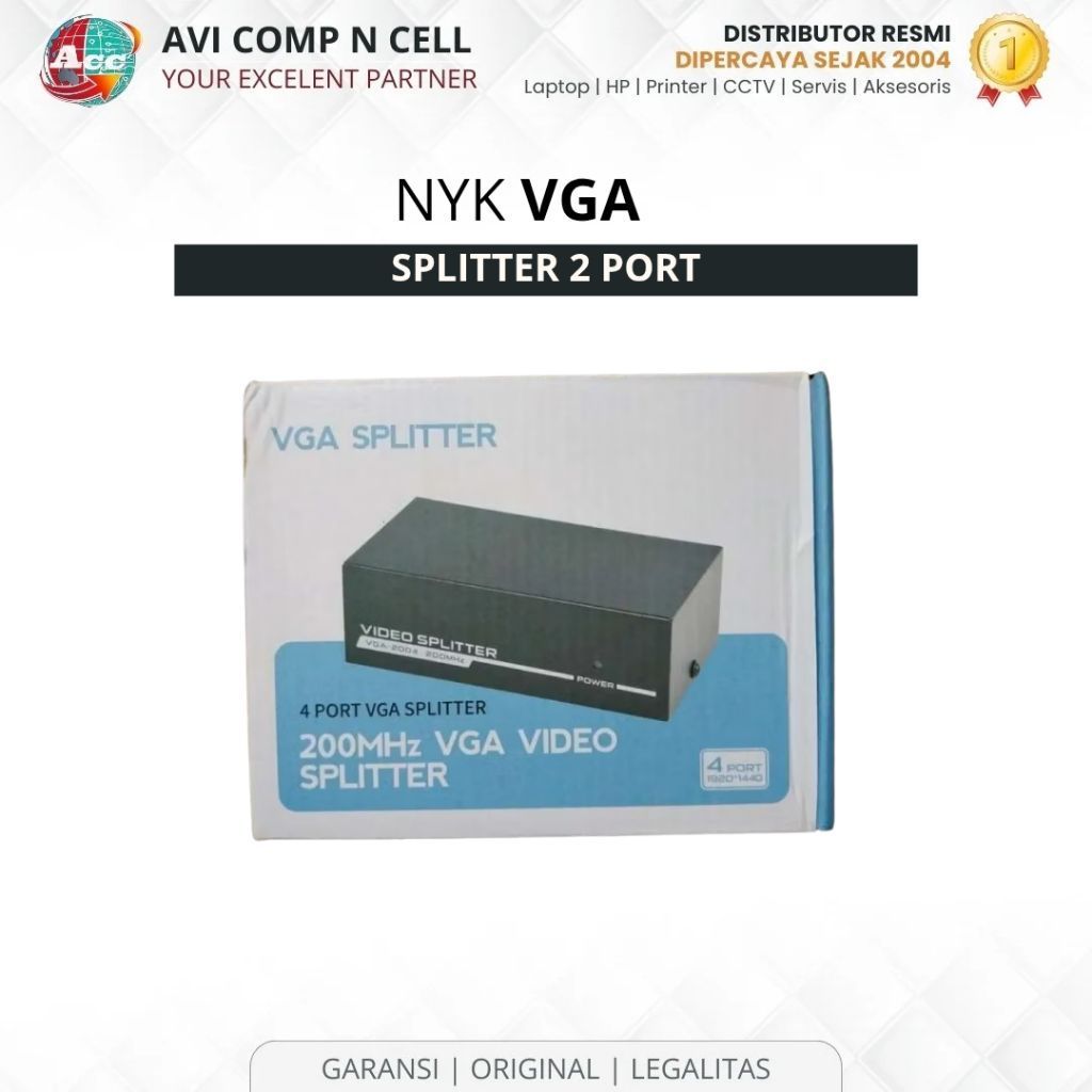 NYK VGA SPLITTER 2 PORT 200MHZ VIDEO VGA SPLITTER
