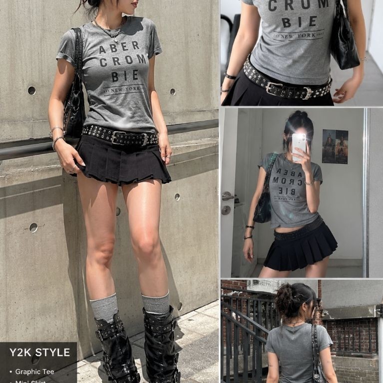 Abercrombie & Fitch Y2K เสื้อยืดกราฟิกโลโก้สีเทาสไตล์วินเทจ Size XS (PRELOVED)
