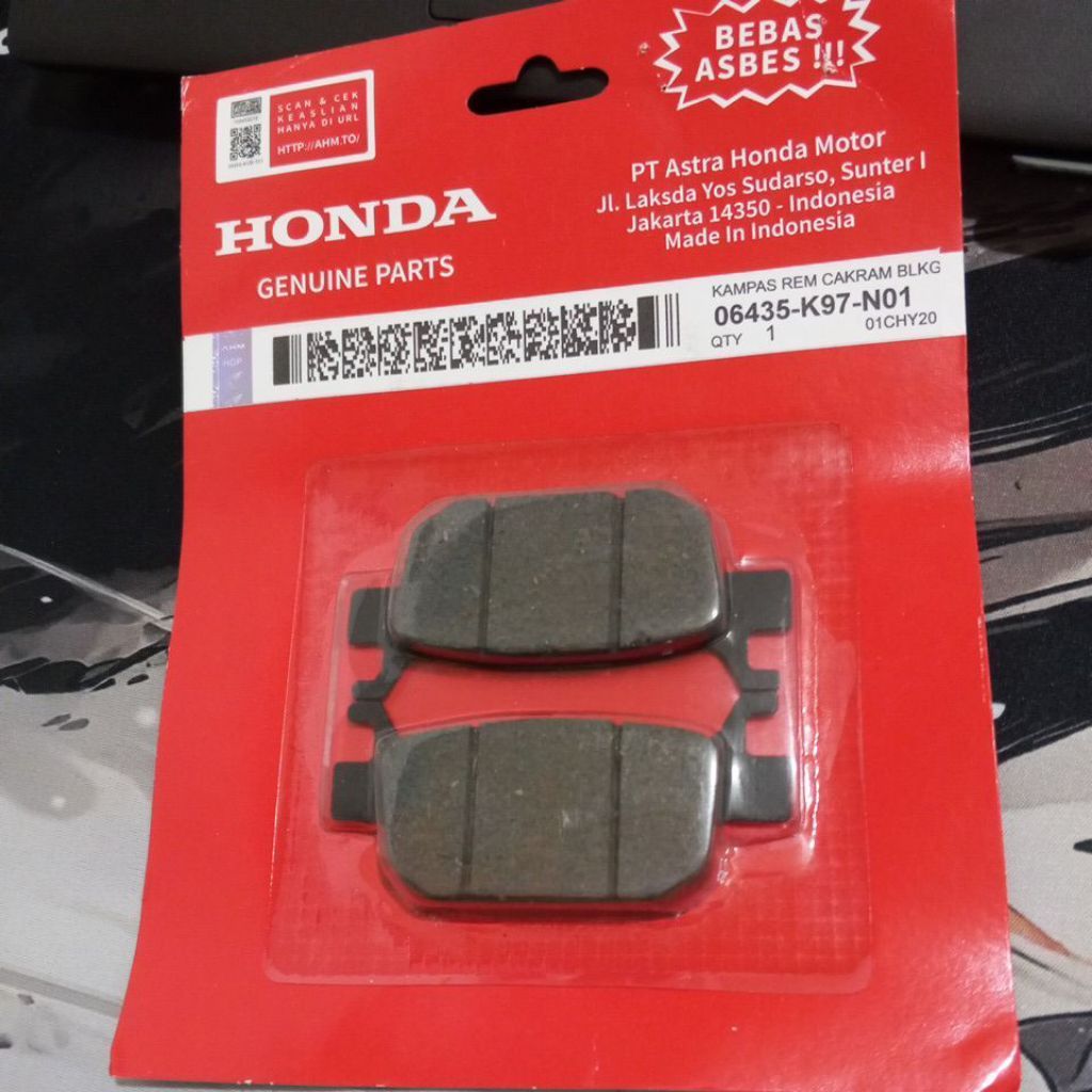 Honda อะไหล่แท้ผ้าดิสเบรคหลัง 06435-K97-N01 Made in Indonesia