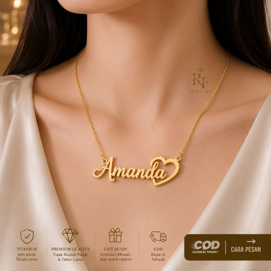RF Jewelry - สร้อยคอชื่อไทเทเนียม Hello Kitty ป้องกันสนิม สร้อยคอแบบกําหนดเอง