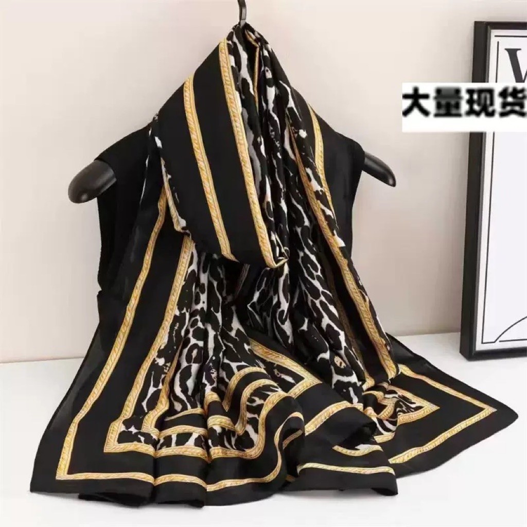 ผ้าพันคอไหม 180x90 Leopard premium/Premium satin Leopard Pashmina/Premium Leopard headscarf