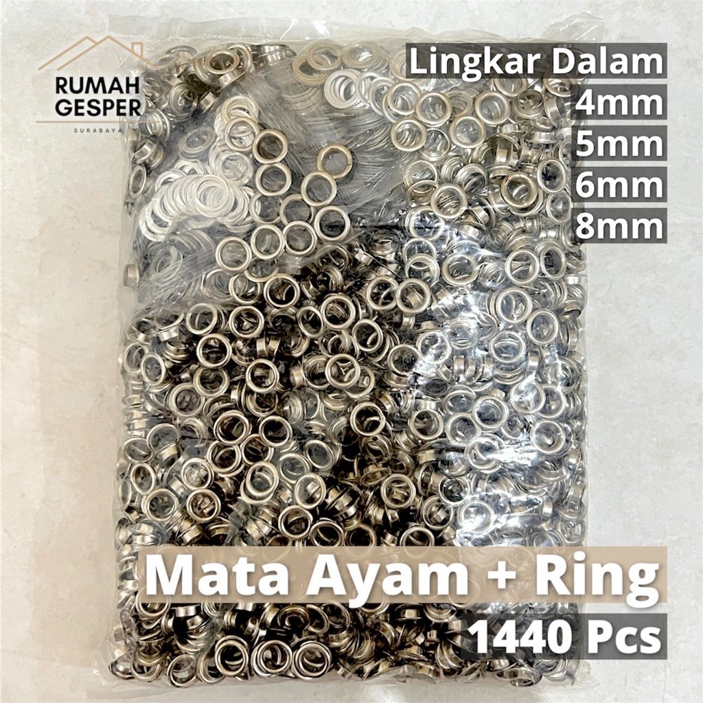 MATA (1440 ชิ้น / 10 กรัม) AYAM EYELET METALAX + RING ขนาด 4 มม. 5 มม. 6 มม. 8 มม. สีเงิน NICKEL สี