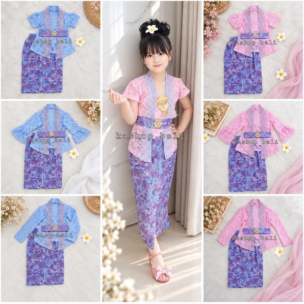 CHILDRENS BROCADE KEBAYA SET + BLUE SAKURA BATIK