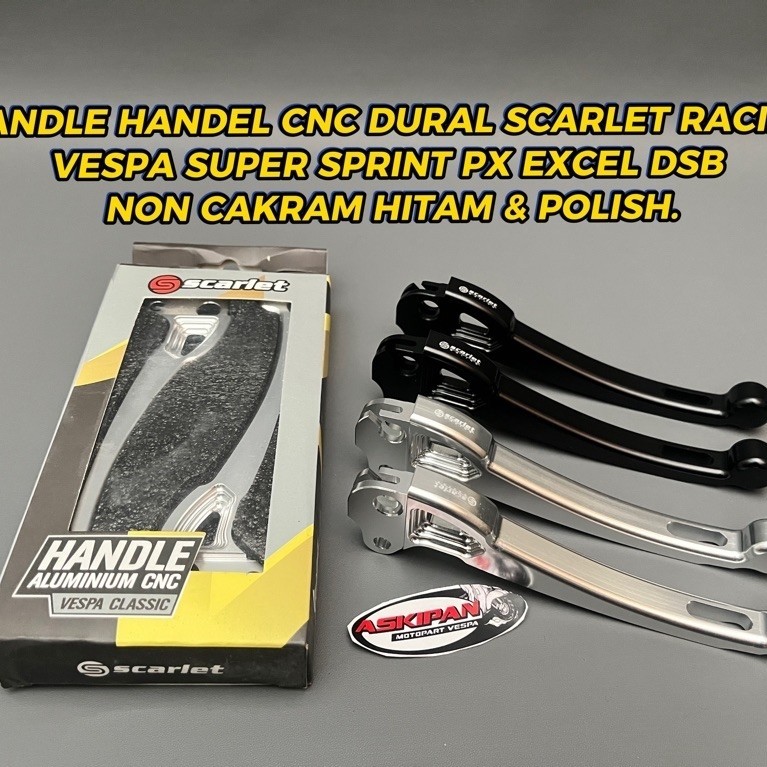 CNC DURAL SCARLET RACING HANDLE VESPA SUPER SPRINT PX EXCEL ETC NON DISC สีดําและขัดเงา DURAL MATERIAL CNC PROCESS FINISHING POLISH AODIZE BLACK DELICIOUS TO USE NO PAIN. ดูสําหรับรถแข่ง VESPA ราคาต่อชุดขวาซ้าย