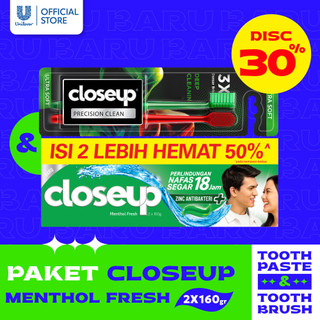 [Paket Close Up Menthol Fresh] Close Up Mentol Fresh 2x160gr + Close Up Sikat Gigi Precision Clean MP2