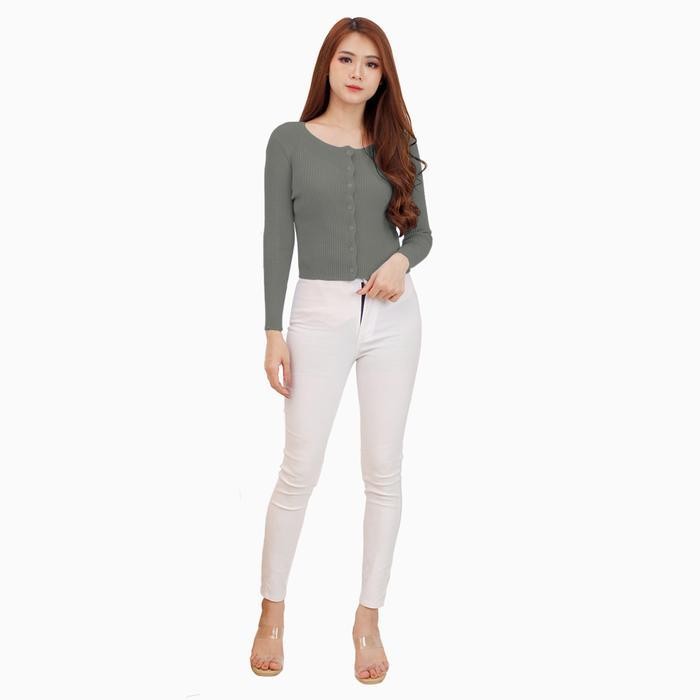 เสื้อคาร์ดิแกนถักแขนยาว PFS - Jfashion Kahyang