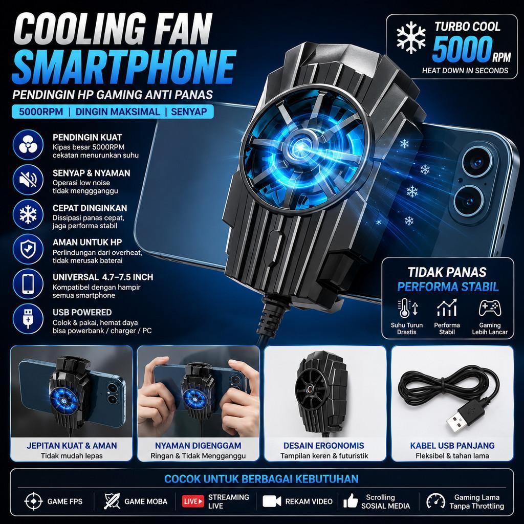HP 5000RPM Gaming สมาร์ทโฟนพัดลมระบายความร้อน Universal Clamp 4.77.5 นิ้ว Anti-Heat Overheat พัดลมเง
