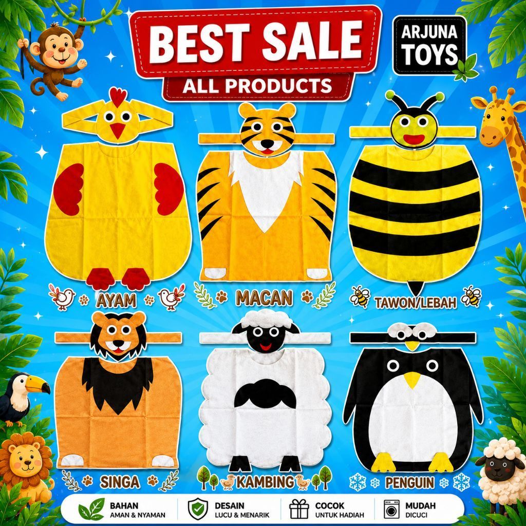 CHILDRENS ANIMAL COSTUME CARNIVAL EVENTS GOAT LION TIGER FISH CHICKEN DUCK KINDERGARTEN PAUD TO ELEM