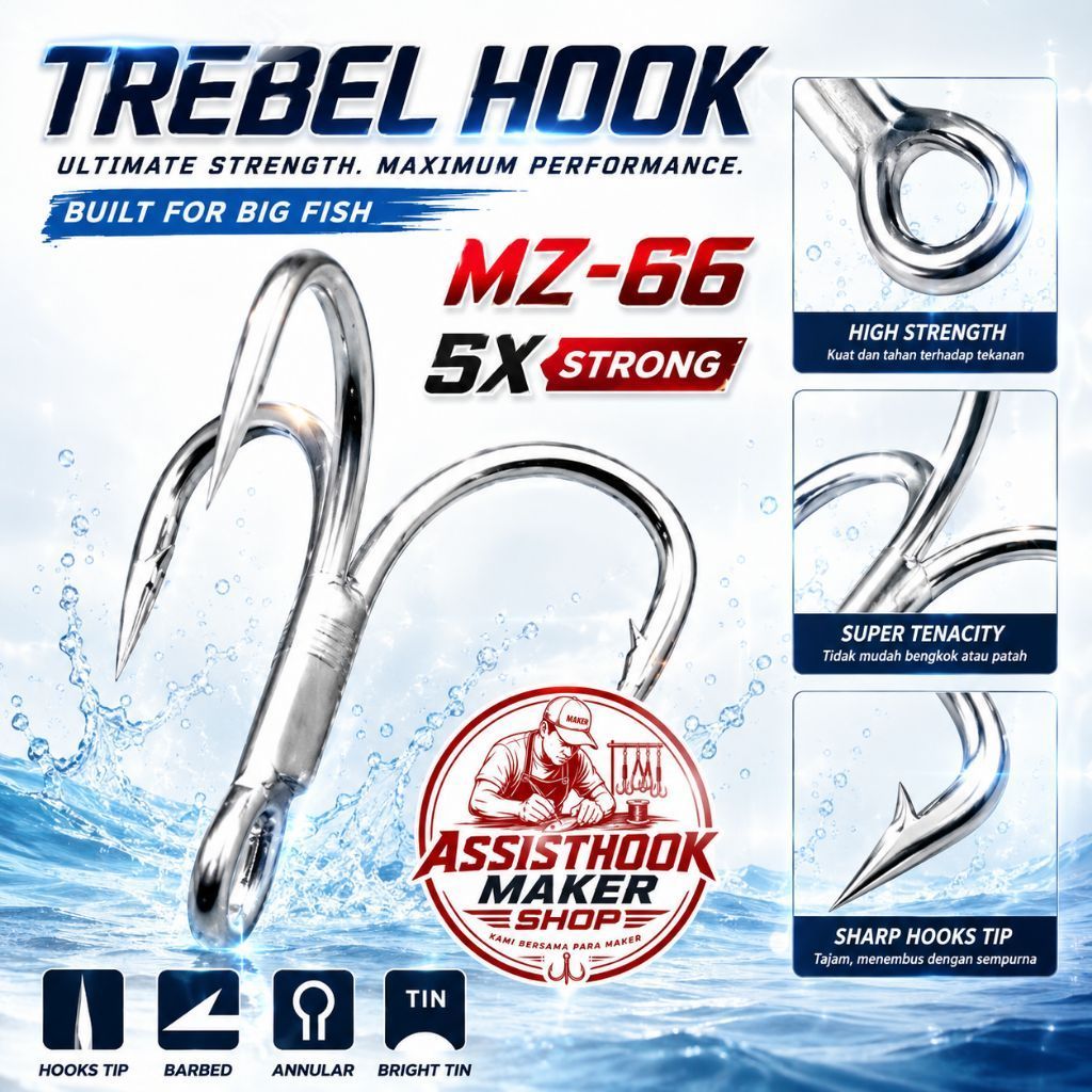MZ-66 20PC Treble Hook 5X Strong Tin Matte Series Super Sharp [TH07]
