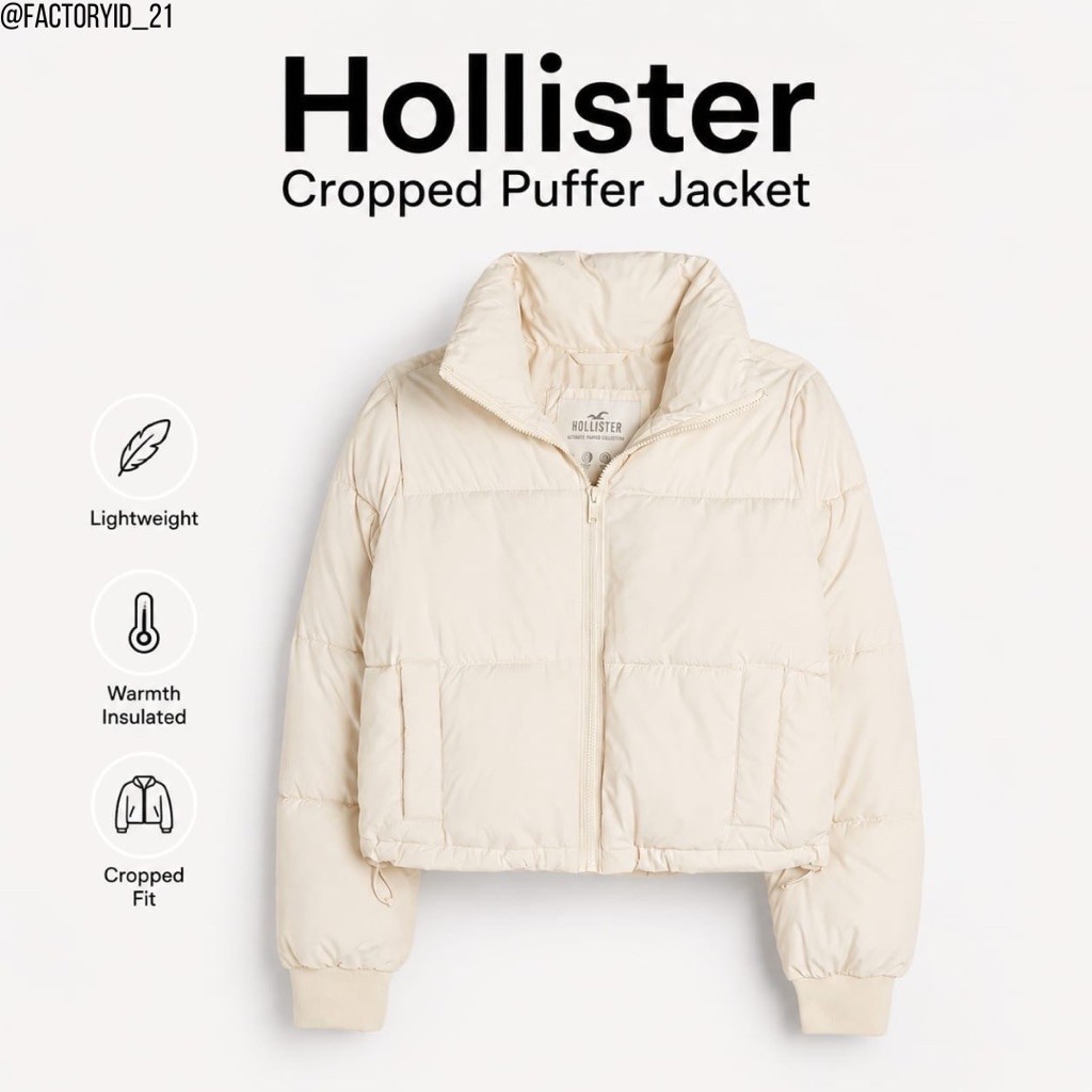Hollister Cropped Puffer Jacket เสื้อแจ็คเก็ตฤดูหนาวดั้งเดิม