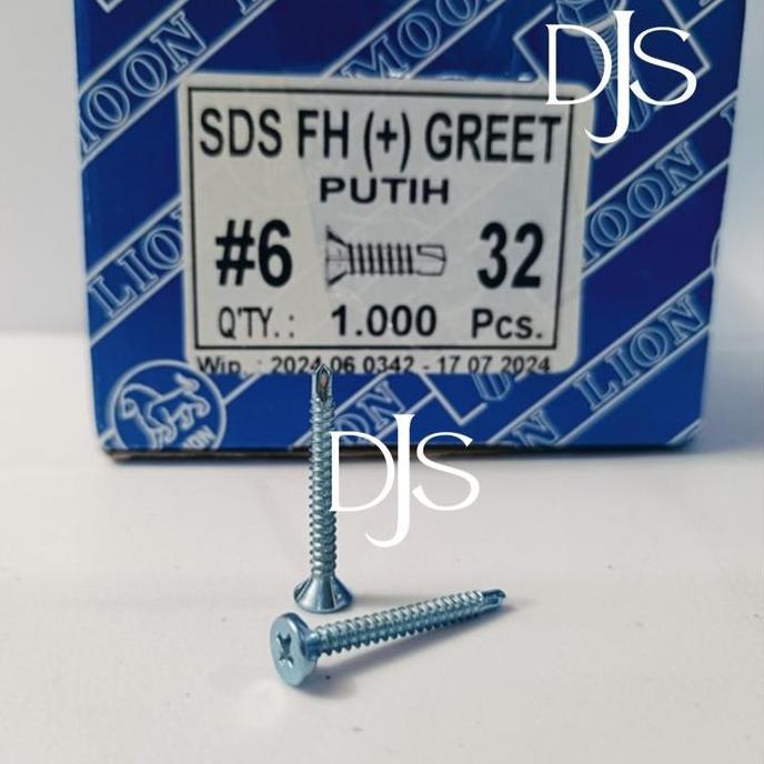 6X32 SDS FH (+) GREET WHITE SCREW SDS FH (+) GRC 6X32 MOON LION SCREW ROOFING GRC WHITE 3.2CM