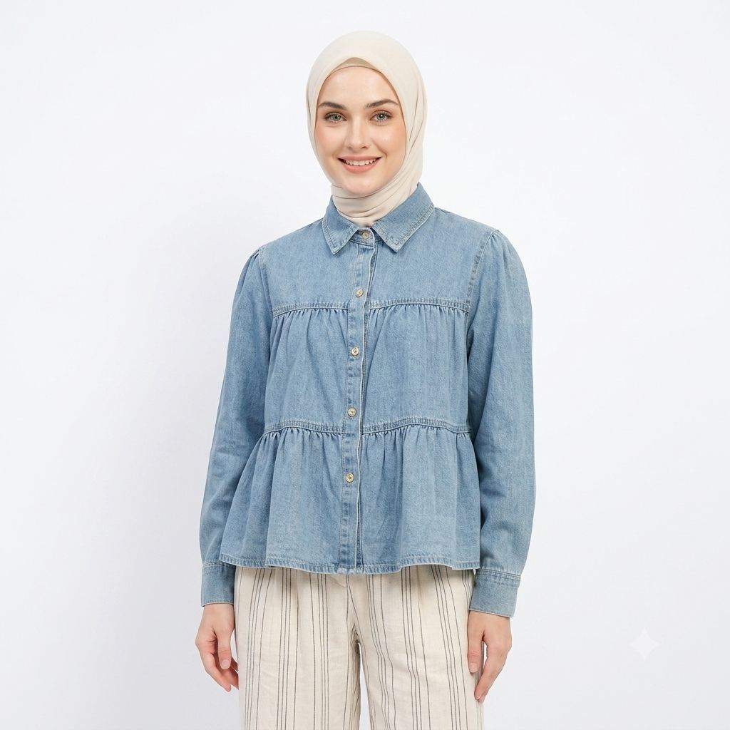KEMEJA Stylish Top Shirt Blouse กางเกงยีนส์สําหรับผู้หญิงเสื้อครอปที่สะดวกสบายพร้อมดีไซน์แขนยาว