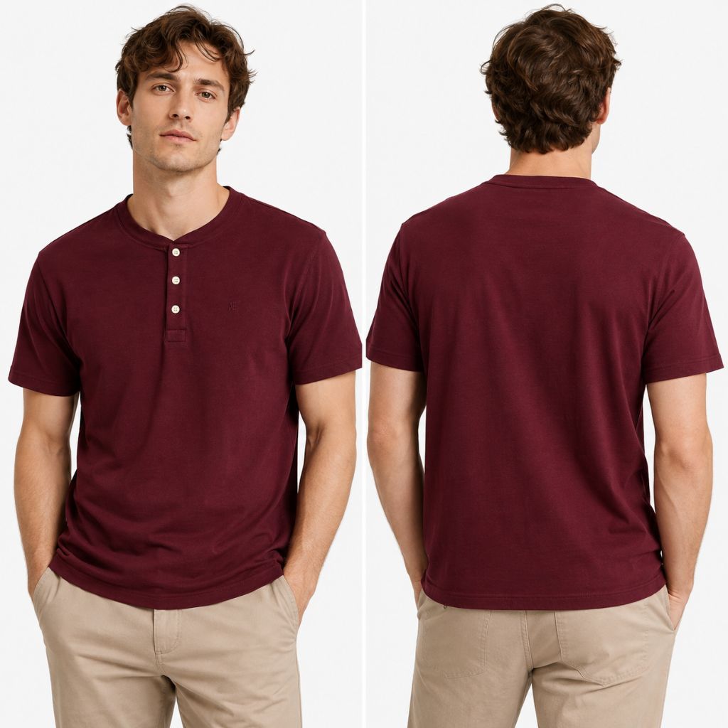 AMRCN EGL Mens Maroon Soft Henley T-Shirt / original branded Mens Henley T-Shirt / เสื้อยืดผู้ชายล่า