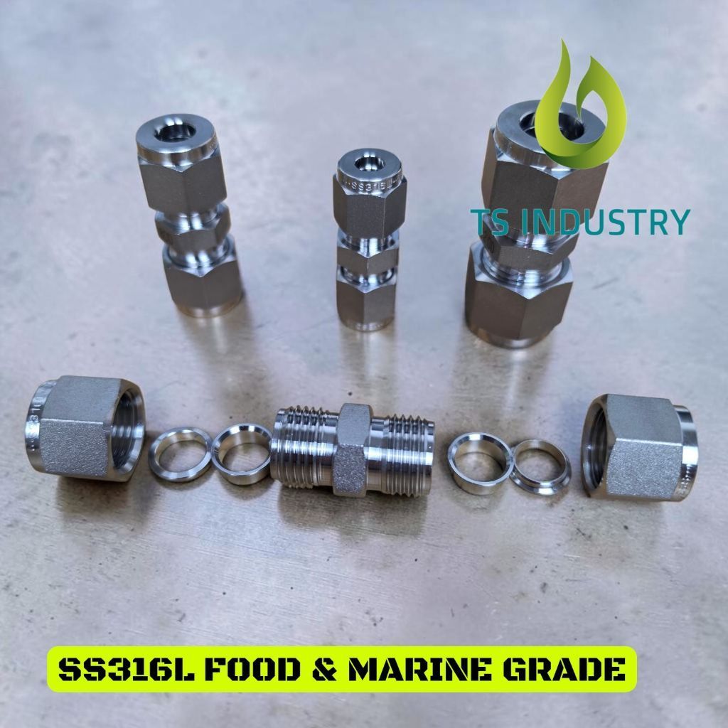 Union SS316 สแตนเลสสตีลแหวนการบีบอัดคู่ ferraule connector ท่อ SS316