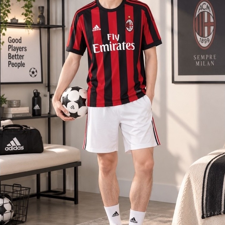 MERAH Adidas ac milan เสื้อเชิ้ตผู้ชายสีแดง