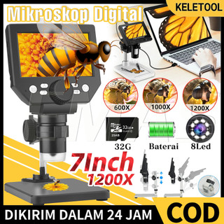 1000X 4.3Inch  Microscop Elektronik Video 1200X  12MP 7 Inch HD  Digital Microscope Kaca Pembesar Elektronik  USB Portable Soldering LCD Soldering  Microskop Digital Phone Repair Magnifier Mesin Servis Hp Dengan Monitor & Metal Stand