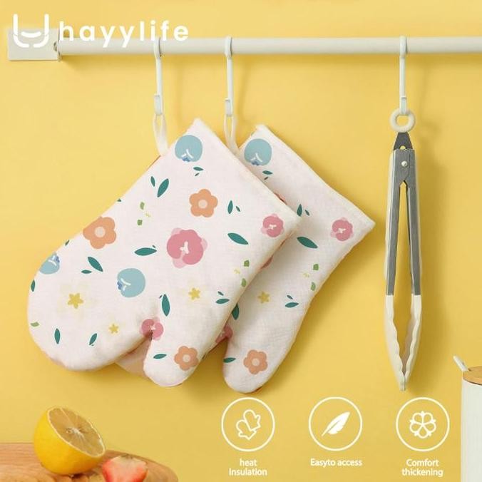 ถุงมือกันความร้อน Hayylife - ถุงมือกันความร้อนลายดอกไม้ ทนความร้อน สําหรับเตาอบ และห้องครัวอื่นๆ ทนอ