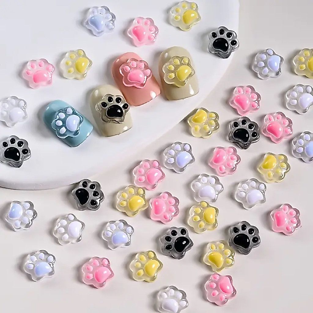 (10 ชิ้น) NAIL ART ACCESSORIES Cat Paw 3D Paws Nail Art Cat Paw Nail Accessories