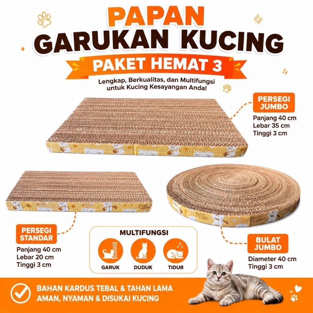 PREMIUM CARDBOARD CAT SCRATCHER SAVING PACKAGE พร้อมสร้อยคอ BONUS และระฆัง