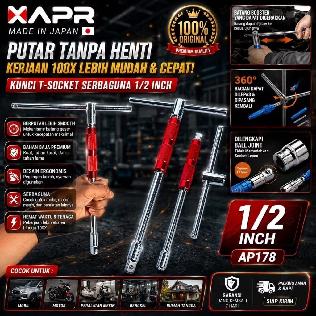 APR KING KEY T SPINNER SOCK SOCKET T 8 10 12 14 สามารถเครื่องมือเดียวทั้งหมด TYPE AP178