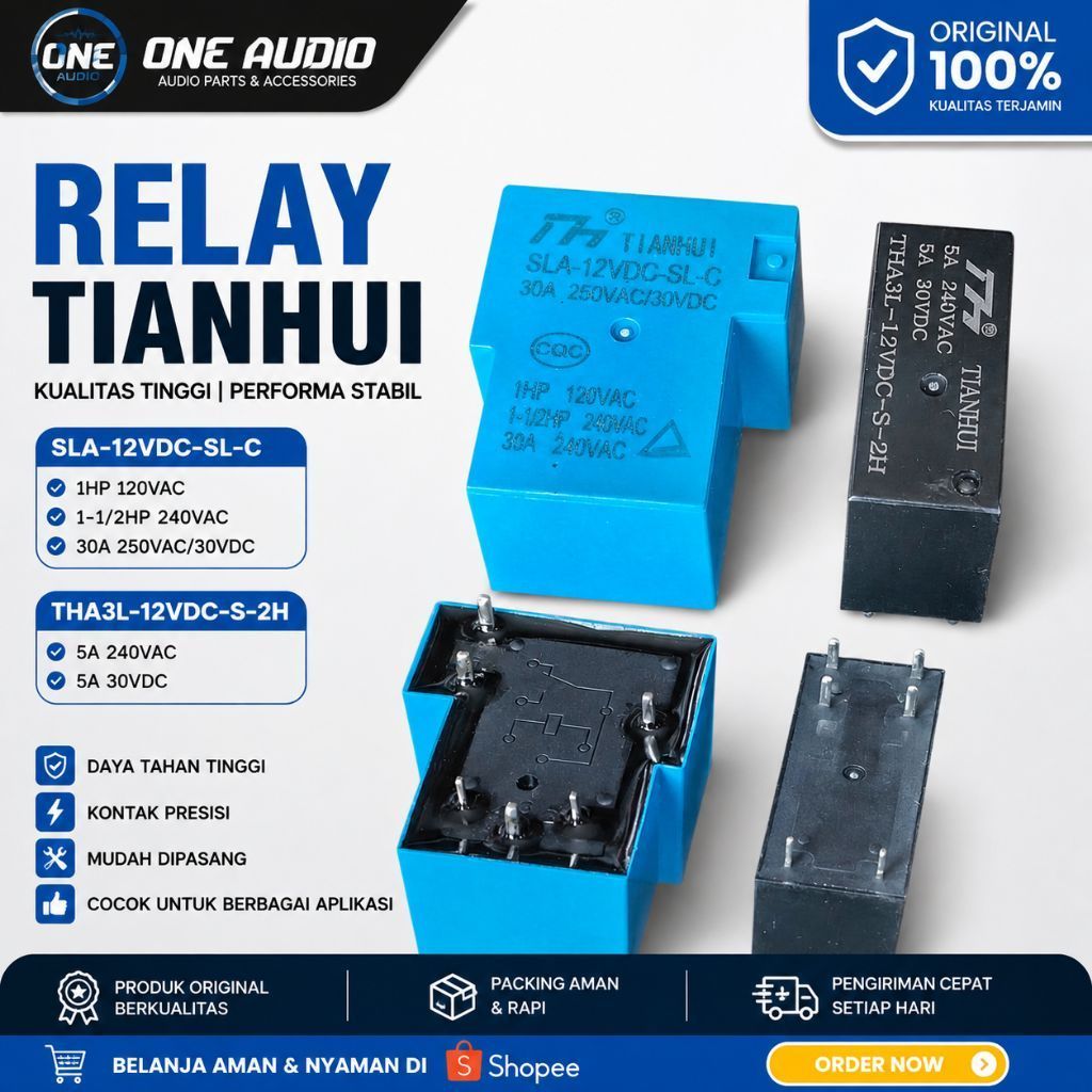รีเลย์ TIANHUI 12V ดั้งเดิม 30A & 5A | SLA-12VDC-SL-C / THA3L-12VDC-S-2H | เครื่องขยายเสียง